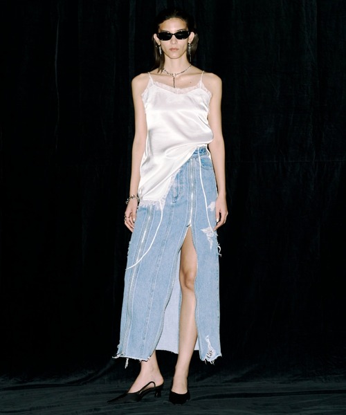 スカート JOSEMOON DENIM LONG SKIRT with PEARL JOSE MOON（ジョゼムーン） ロング スカート ZIP DENIM SKIRT/ジップ