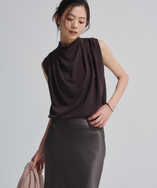 anuans　デコルテギャザーブラウス アニュアンス anuans デコルテギャザーブラウス （GREY BEIGE