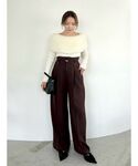 パンツ ベルトセットハイウエストタックパンツ ...の詳細画像4