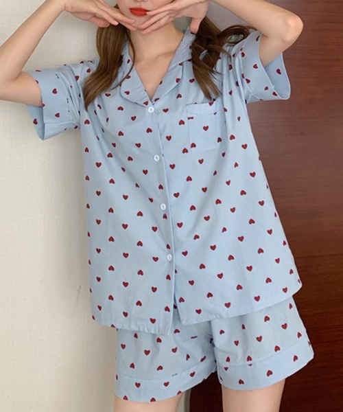新品未使用❣️DIESEL ハート柄ルームウェア兼パジャマピンクＬサイズ DAY CLOSET パジャマ ルームウェア レディース 半袖小粒ハート柄