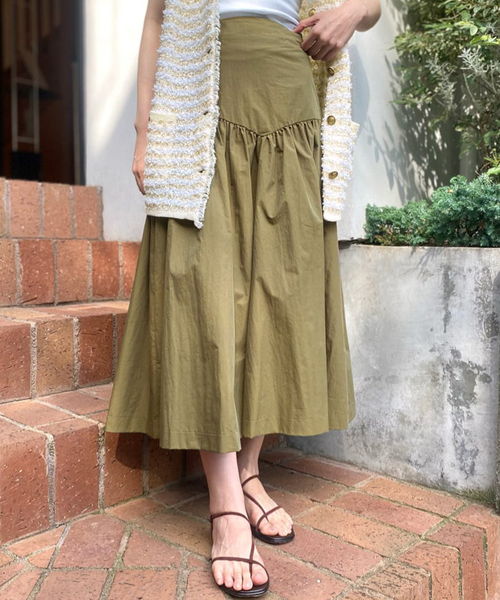 VERMEIL par iena スカート 綿ナイロンダンプギャザースカート