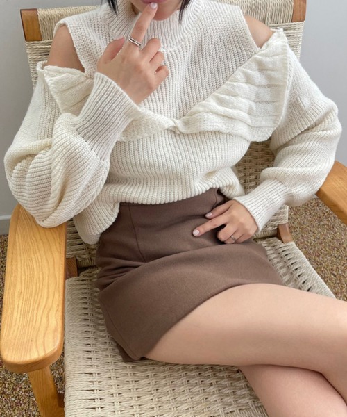 Jewelobe ニット セーター レイヤードオフショルダーニット