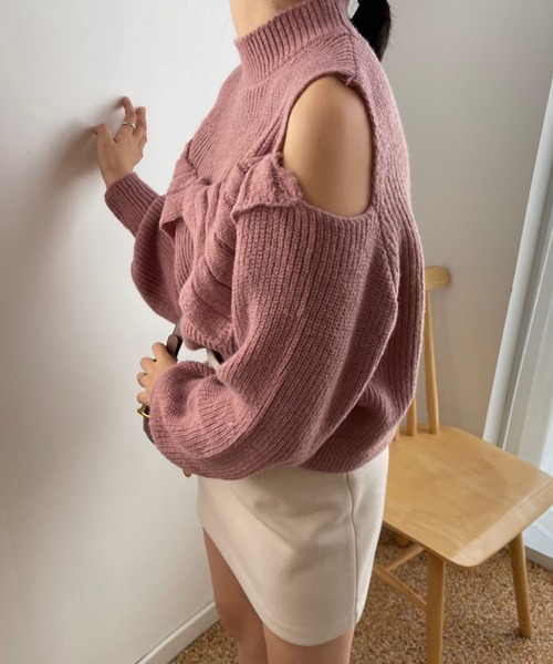 Jewelobe ニット セーター レイヤードオフショルダーニット
