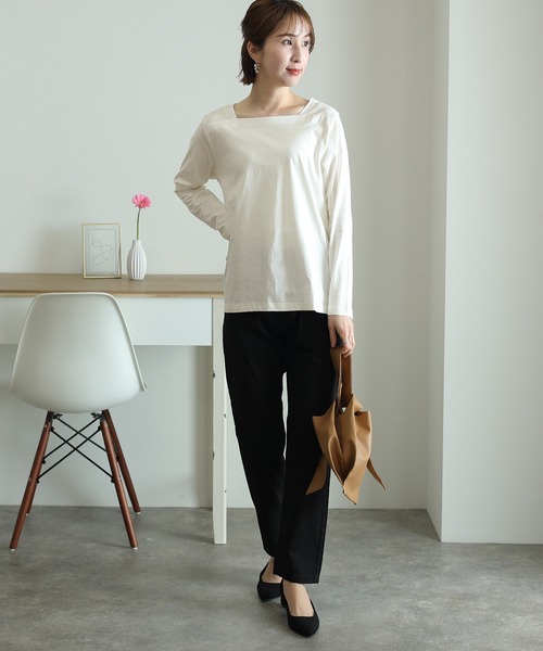 ElegChic tシャツ コットンスクエアネックプルオーバー