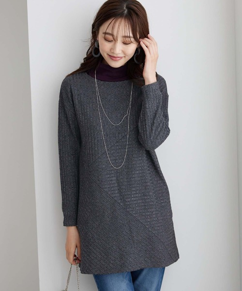 BELLUNA チュニック 杢調テレコ素材切替デザインチュニック : ZOZOTOWN