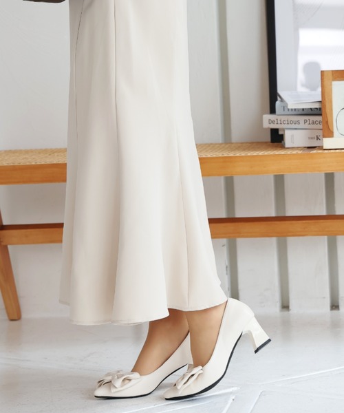 VIVIAN パンプス リボン付きポインテッドトゥパンプス 結婚式 二次会  