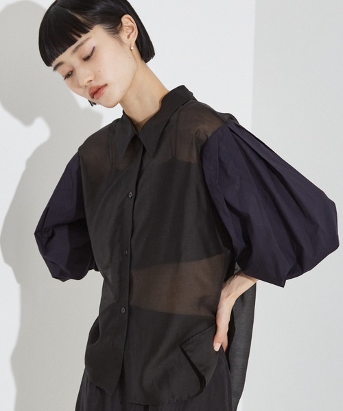 NOMINE ブラウス シャツ 「セットアップ着用可」シアー コンビ5