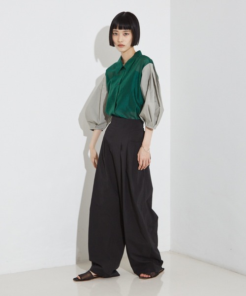 ブラウス シャツ 「セットアップ可」プリーツブラウス レディース ジャカード×プリーツブラウス | レディース服・レディース