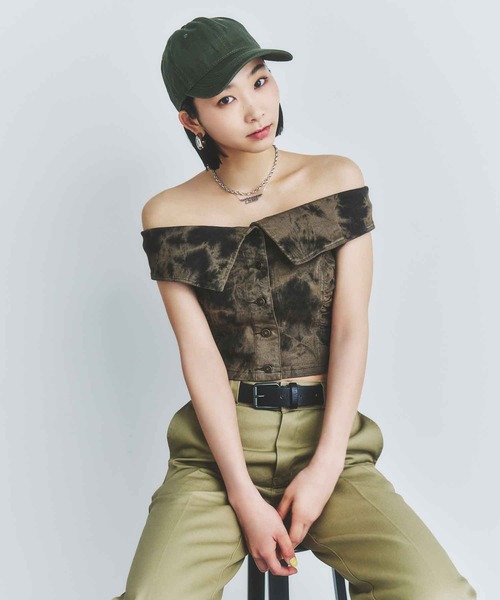 atmos pink Denim Off Shoulder Top / アトモス ピンク オフ ショルダー トップ レディース