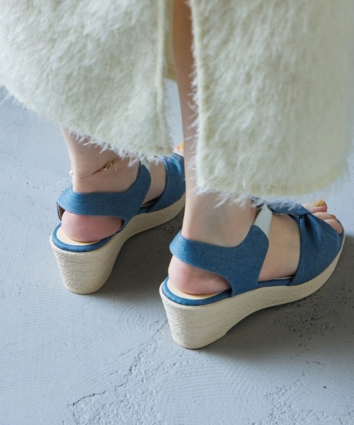 Fashion Letter サンダル 日本製リボンデザインウェッジサンダル