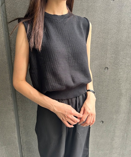 2color カットソー ニットソー ニット サマーニット Tシャツ ラウンドネック ノースリーブ 無地 秋 冬 韓国 大人かわいい IRADOWL ニット セーター ラウンドネックノースリーブサマー