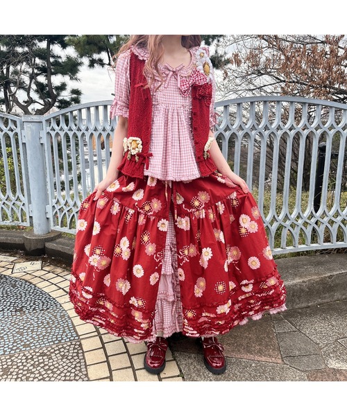PINK HOUSE ベスト ジレ ひな菊モチーフ使いニットベスト