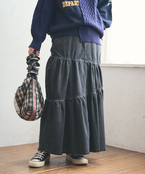 SOMETHING × FREAK'S STORE デニム ティアードスカート セール】SOMETHING × FREAK'S STORE/サムシング 別注 Asymmetry