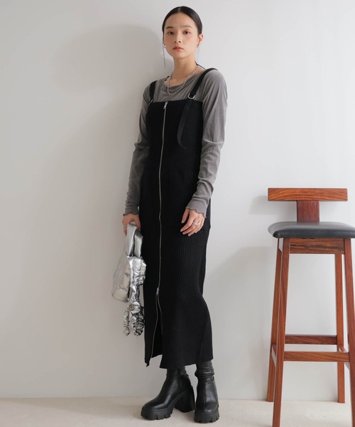 LADYMADE ジャンパースカート フロントジップラメニット