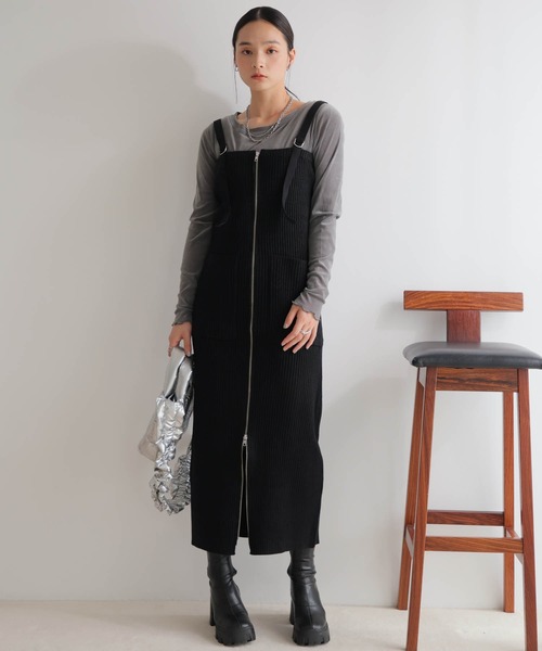 LADYMADE ジャンパースカート フロントジップラメニット