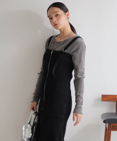 LADYMADE ジャンパースカート フロントジップラメニット