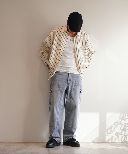 【#Re:room】ピンストライプデニムビッグシャツジャケット ピンストライプデニムビッグシャツジャケット（デニムジャケット