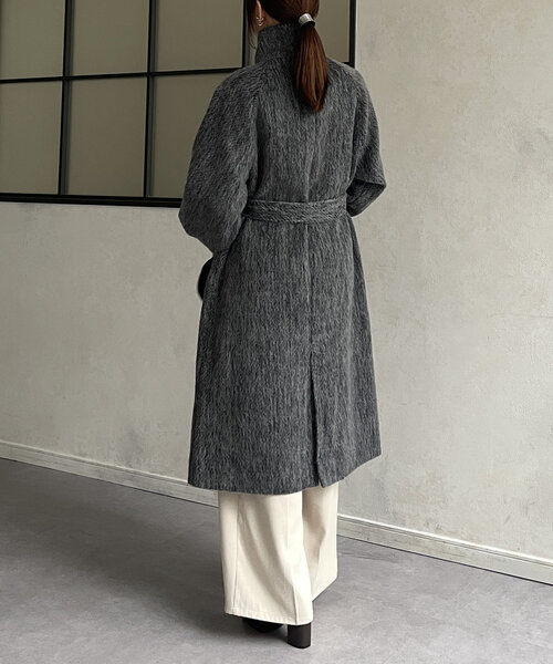 Thevon コート アウター スタンドカラーシャギーロングコート