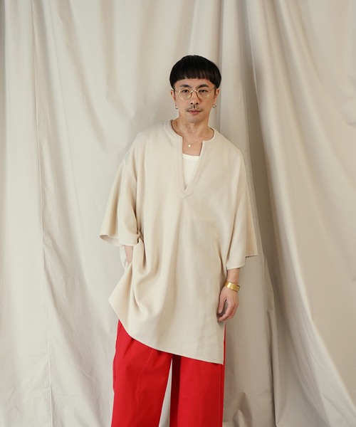 Aphlotus tシャツ サイドスリット キーネック ロングレンジ HS