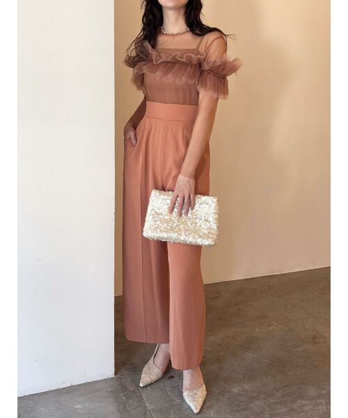 新品 ラグナムーン S フリルオフショルコンビネゾン 結婚式 ドレス オレンジ LAGUNAMOON パンツドレス LADYフリルオフショルコンビネゾン