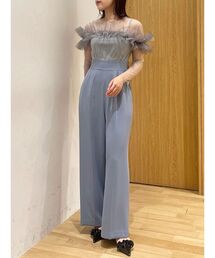 デザイン パンツドレス フリル 2color ロング ハイウエスト LAGUNAMOON パンツドレス LADYフリルオフショルコンビネゾン