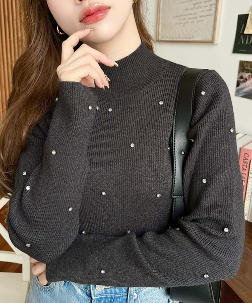 moment+ タートルネックニット L チャコールグレー レディース