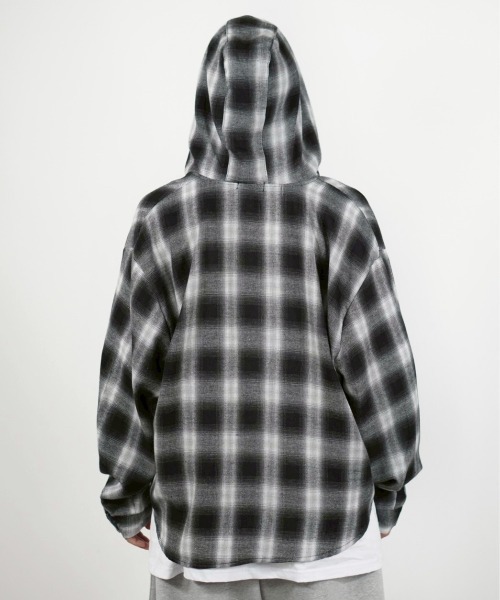 Chikashitsu+ シャツ 「Chikashitsu +」tartan check hooded