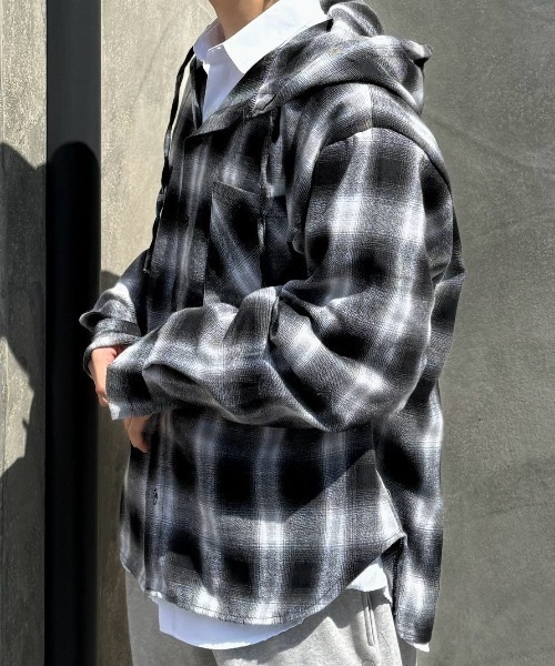 Chikashitsu+ シャツ 「Chikashitsu +」tartan check hooded