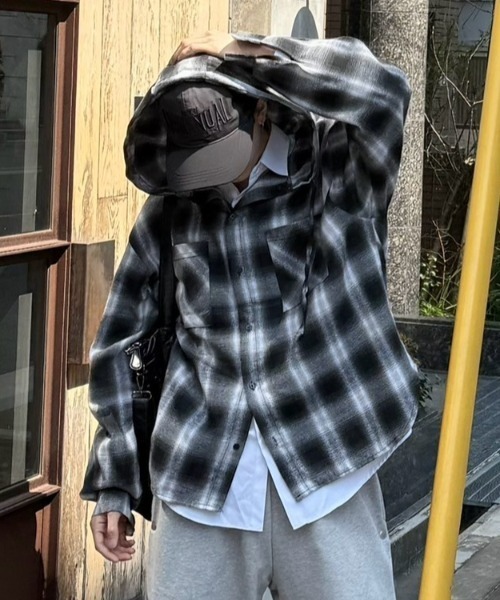 【Chikashitsu +】oversized check shirt Never mind the XU / Chikashitsu+｜【Chikashitsu +】oversized