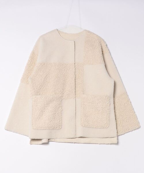 「LOWRYS FARM」 ノーカラージャケット FREE アイボリー レディース_画像2