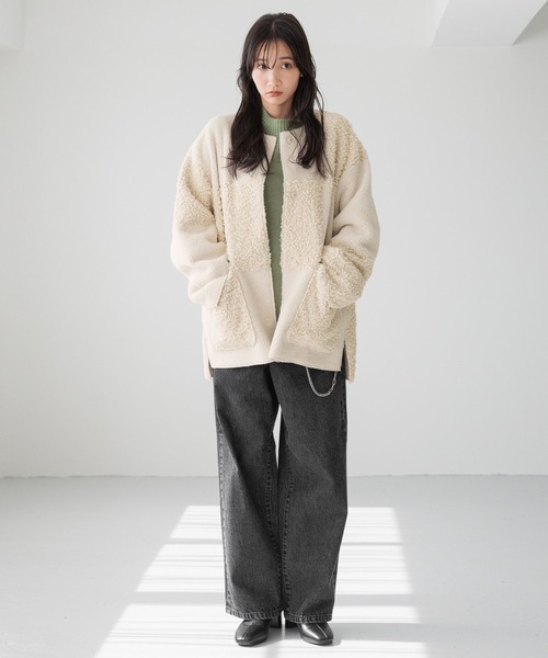 「LOWRYS FARM」 ノーカラージャケット FREE アイボリー レディース_画像3