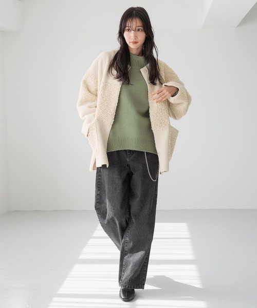 「LOWRYS FARM」 ノーカラージャケット FREE アイボリー レディース_画像4