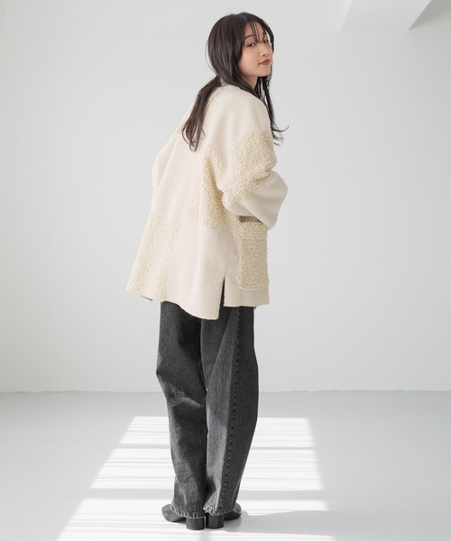 「LOWRYS FARM」 ノーカラージャケット FREE アイボリー レディース_画像5