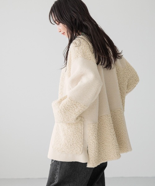 「LOWRYS FARM」 ノーカラージャケット FREE アイボリー レディース_画像6