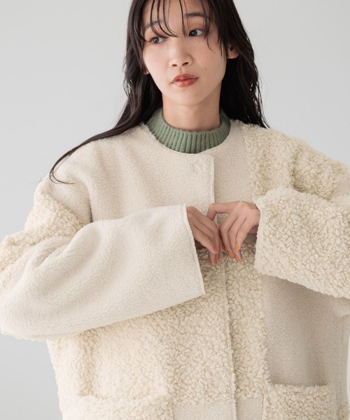 「LOWRYS FARM」 ノーカラージャケット FREE アイボリー レディース_画像7