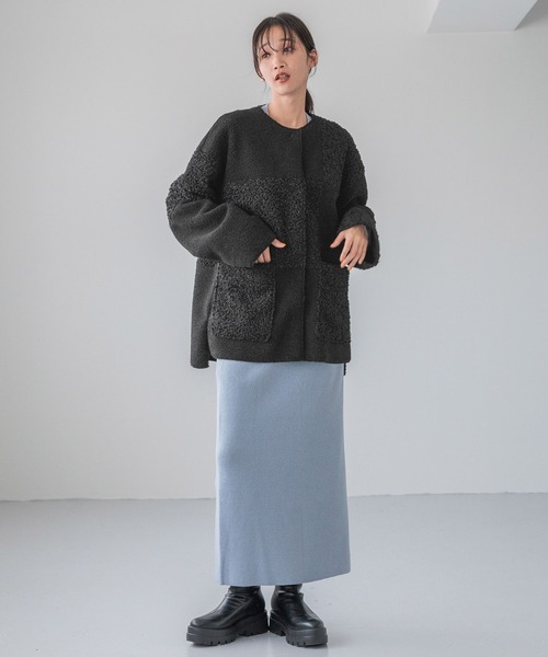 「LOWRYS FARM」 ノーカラージャケット FREE アイボリー レディース_画像8