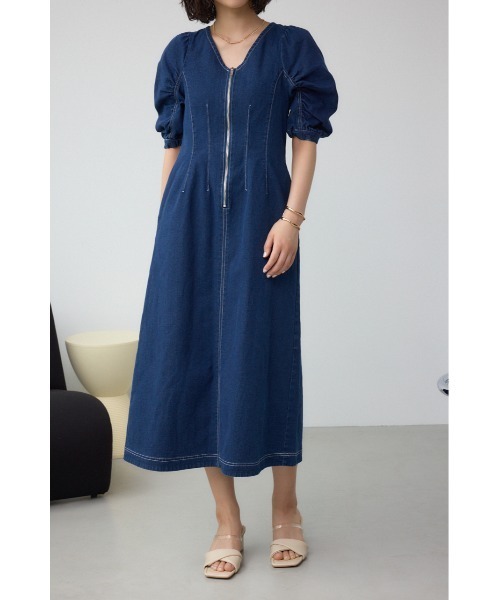 Apuweiser-riche フロントジップデニムワンピース AZUL BY MOUSSY ワンピース フロントジップ半袖デニムワンピース