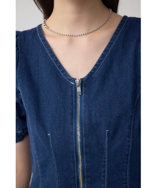 AZUL BY MOUSSY ワンピース フロントジップ半袖デニムワンピース