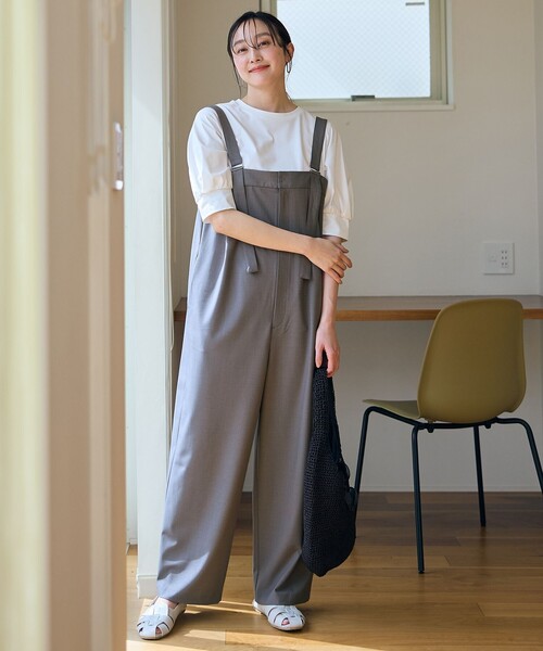 【美品・未使用・未洗濯】PAR ICI ベージュ サロペット フリーサイズ any FAM サロペット オーバーオール 「洗濯機可/接触冷感/UVケア