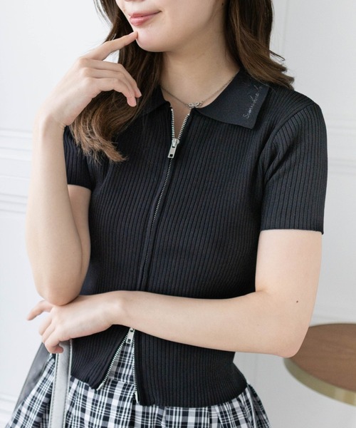 clear サマーニット ニット セーター 刺繍入りダブルジップニット