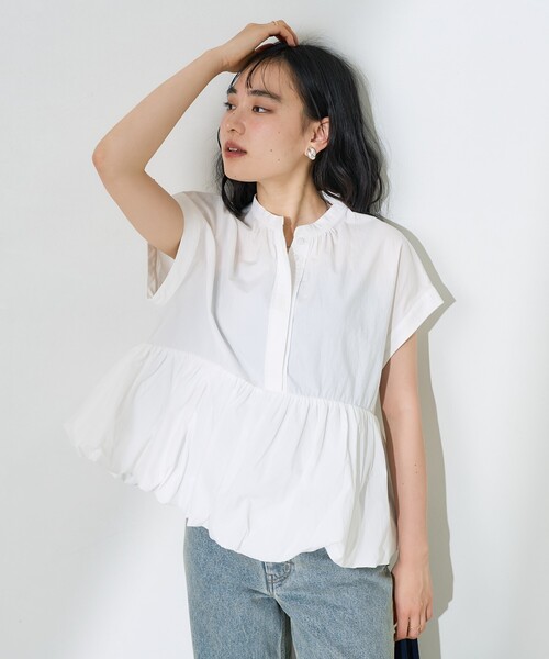 FREAK'S STORE ブラウス シャツ 裾バルーン フレンチスリーブ