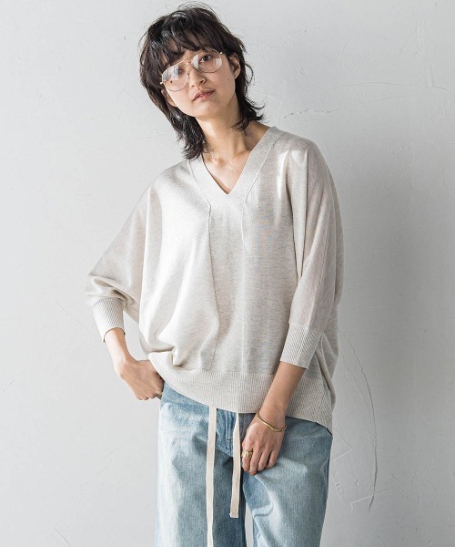 ニット セーター クレープガーター ドルマンハーフスリーブ プルオーバー レディース MAYSON GREY ニット セーター LEVITAシアーVネックドルマン