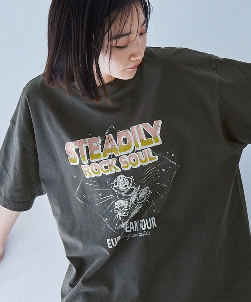 Tシャツ プリント オーバーサイズ ヴィンテージ L1696 MONO-MART tシャツ ヴィンテージ加工ツアーグラフィックデザイン