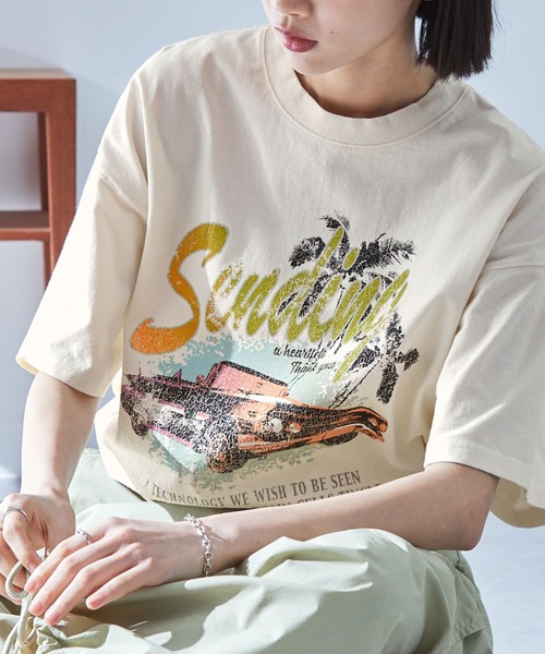 Tシャツ プリント オーバーサイズ ヴィンテージ L1696 MONO-MART tシャツ ヴィンテージ加工ツアーグラフィックデザイン