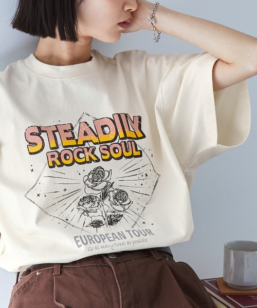 Tシャツ プリント オーバーサイズ ヴィンテージ L1696 MONO-MART tシャツ ヴィンテージ加工ツアーグラフィックデザイン