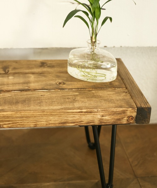 インテリア 国産杉 アイアンレッグのアンティーク風ローテーブル