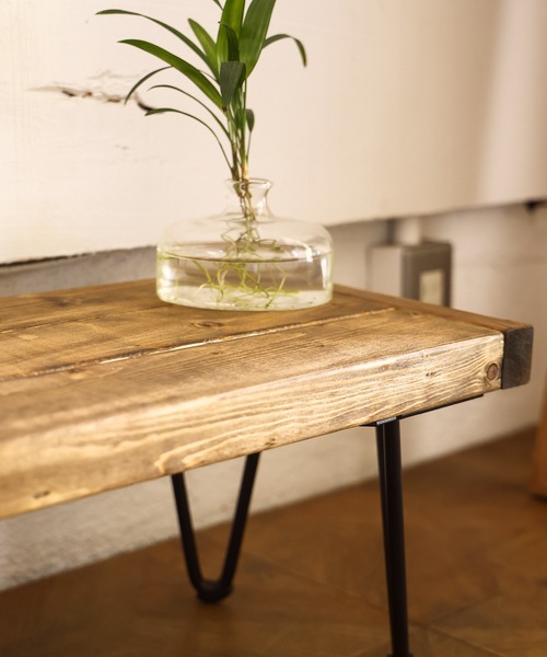 インテリア 国産杉 アイアンレッグのアンティーク風ローテーブル