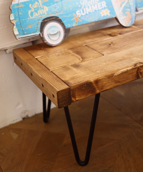 インテリア 国産杉 アイアンレッグのアンティーク風ローテーブル