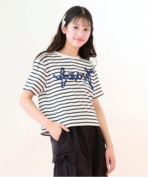 メゾピアノ新品新作タグ付き【接触冷感】リボンロゴTシャツ150 mezzo piano Junior tシャツ 「ニコプチ・Cuugal掲載」「接触冷