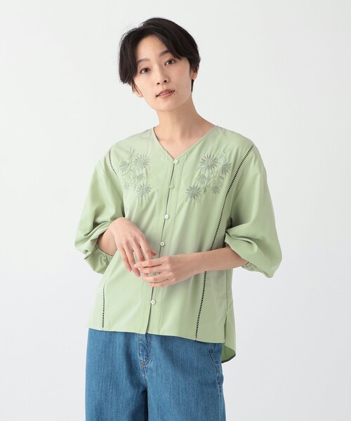 限定値下げ【新品未使用】pois blouse teeピンク　ブラウスティー alotta ブラウス シャツ 配色パイピングフリルブラウス